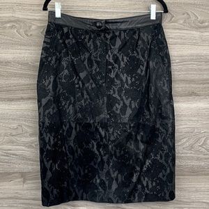 RARE Vintage black leather suede snake print embossed pencil skirt